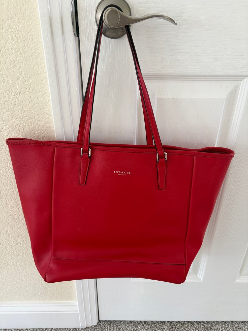 Coach Red Leather Tote with Slim Shoulder Straps